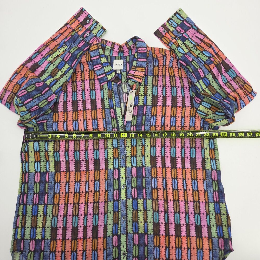 Nic Zoe Geo Dot Shirt Womens Size Large Button Up Down Top Blouse Geometric Boho - Picture 6 of 8